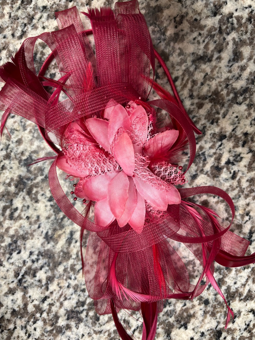 Brand New! Burgundy Red Floral Feather Fascinator for Women